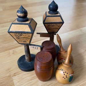 Vintage Wood Salt & Pepper Shakers - Light Posts, Maracas, & Barrels